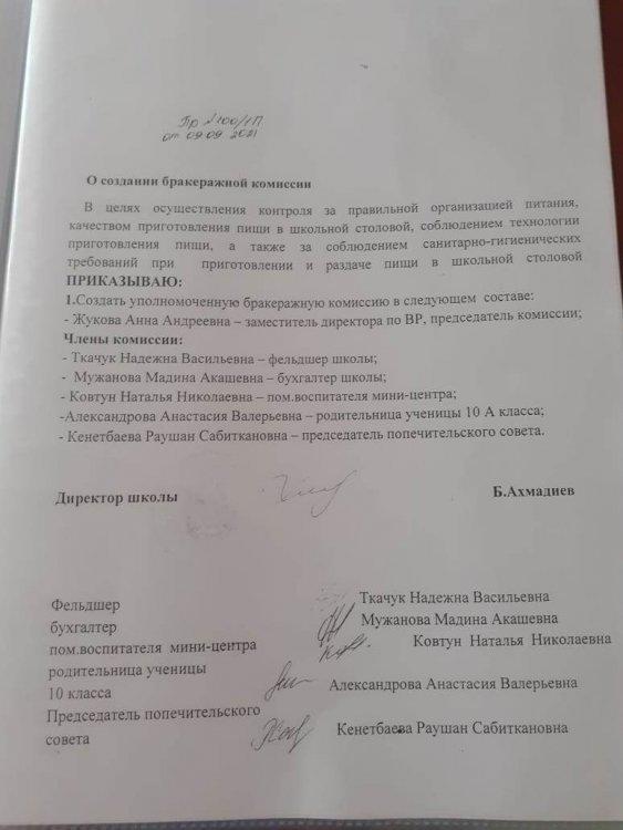Бракераждық комиссияның бұйрығы 2021 жыл/Приказ о создании бракеражной комиссии 2021 год